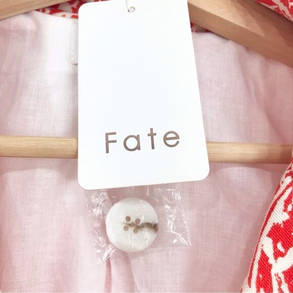 FATE Red Orange Linen Cotton Floral Print Cropped V Neck Spring Blazer NEW - Picture 13 of 16